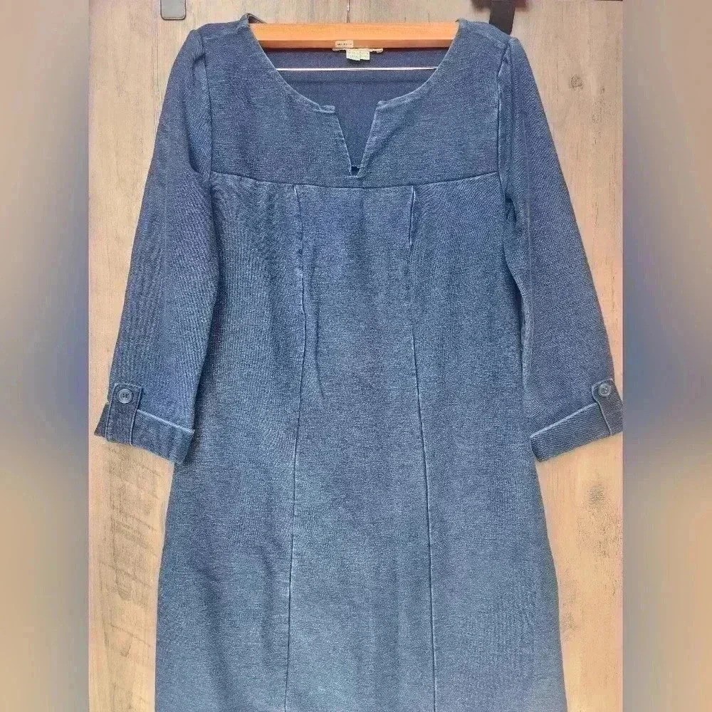 Boden Genevieve Jersey Knit Denim Sheath Dress 3/4 Sleeves V-Neck 6L Women's